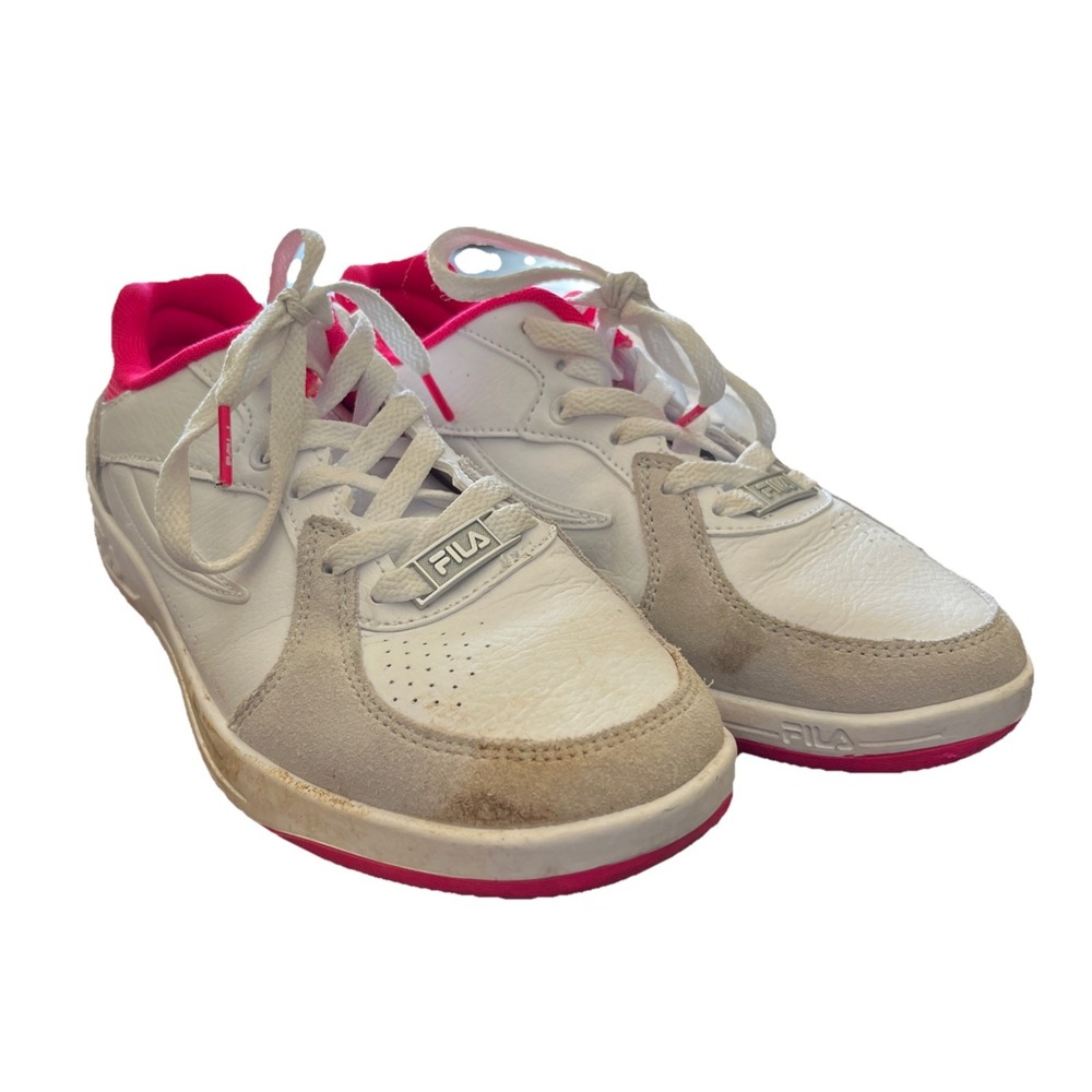 Fila White and Pink Laced Fila Canvas‎ Tennis Shoes Womens Size 7.5